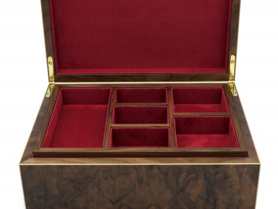 Picture of Walnut Burr Jewellery Box - Red Interior