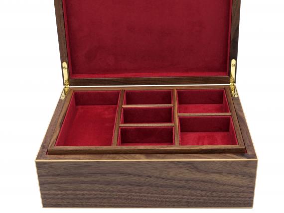 Picture of American Black Walnut Veneered Jewellery Box - Red Interior