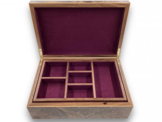 Picture of Walnut Burr Jewellery Box - Purple Interior