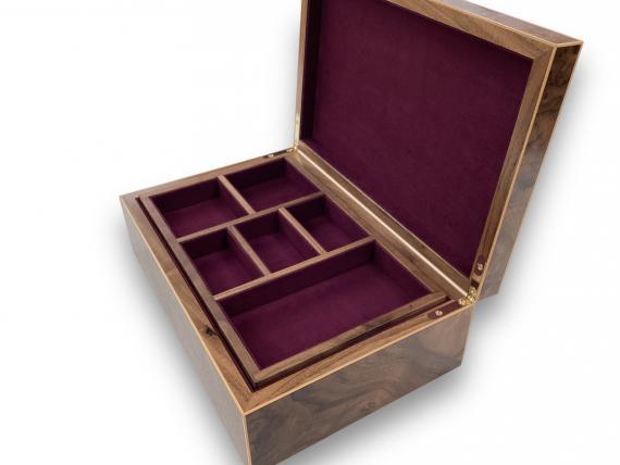 Picture of Walnut Burr Jewellery Box - Purple Interior